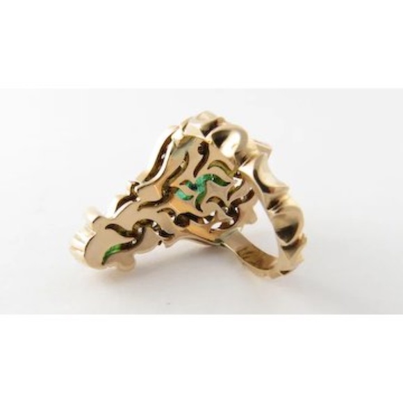 Vintage 14 Karat Yellow Gold Natural Emerald and Diamond Ring Size 7.5 #3827 - Picture 2 of 9